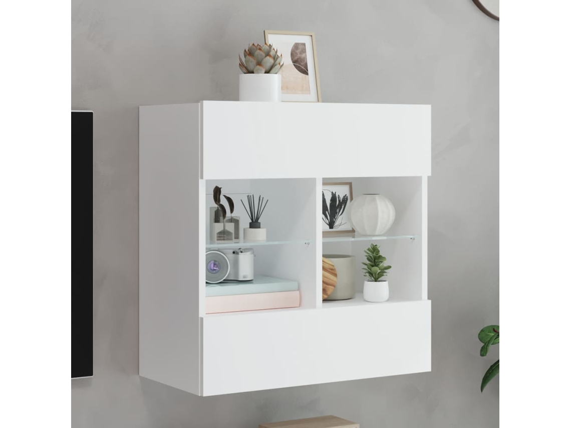 Mueble De Tv | Armario Para Tv | Gabinete De Tv De Pared Con Luces Led Blanco 58,5x30x60,5 Cm