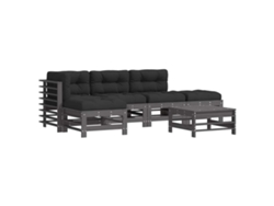 Juego de 6 sillones de jardín con cojines, madera maciza, gris, MAISON EXCLUSIVE (6 piezas)