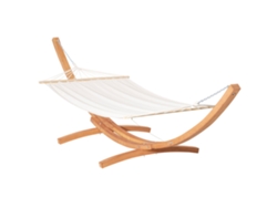 Hamaca Con Soporte De Madera, De Algodón, Para Jardín Exterior, 392x120x102cm, Blanca.