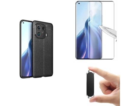 Kit Película Cristal Xiaomi Mi 11 Pro PHONESHIELD Rugged Leather y Soporte Magnético Negro