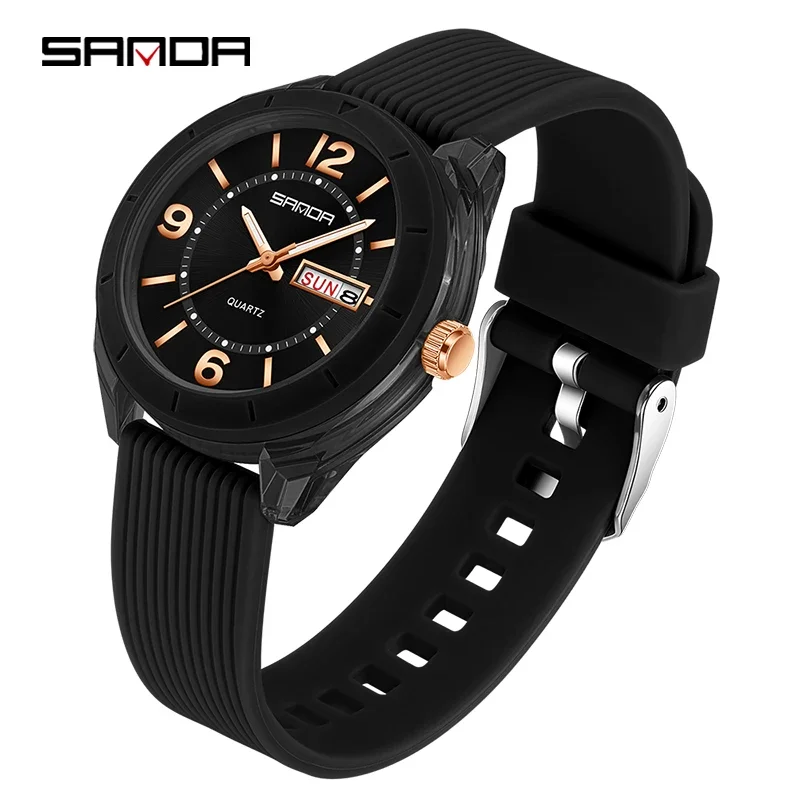 Reloj De Cuarzo Negro Para Mujer, Resistente Al Agua, Con Indicador Automático De Fecha Y Día.