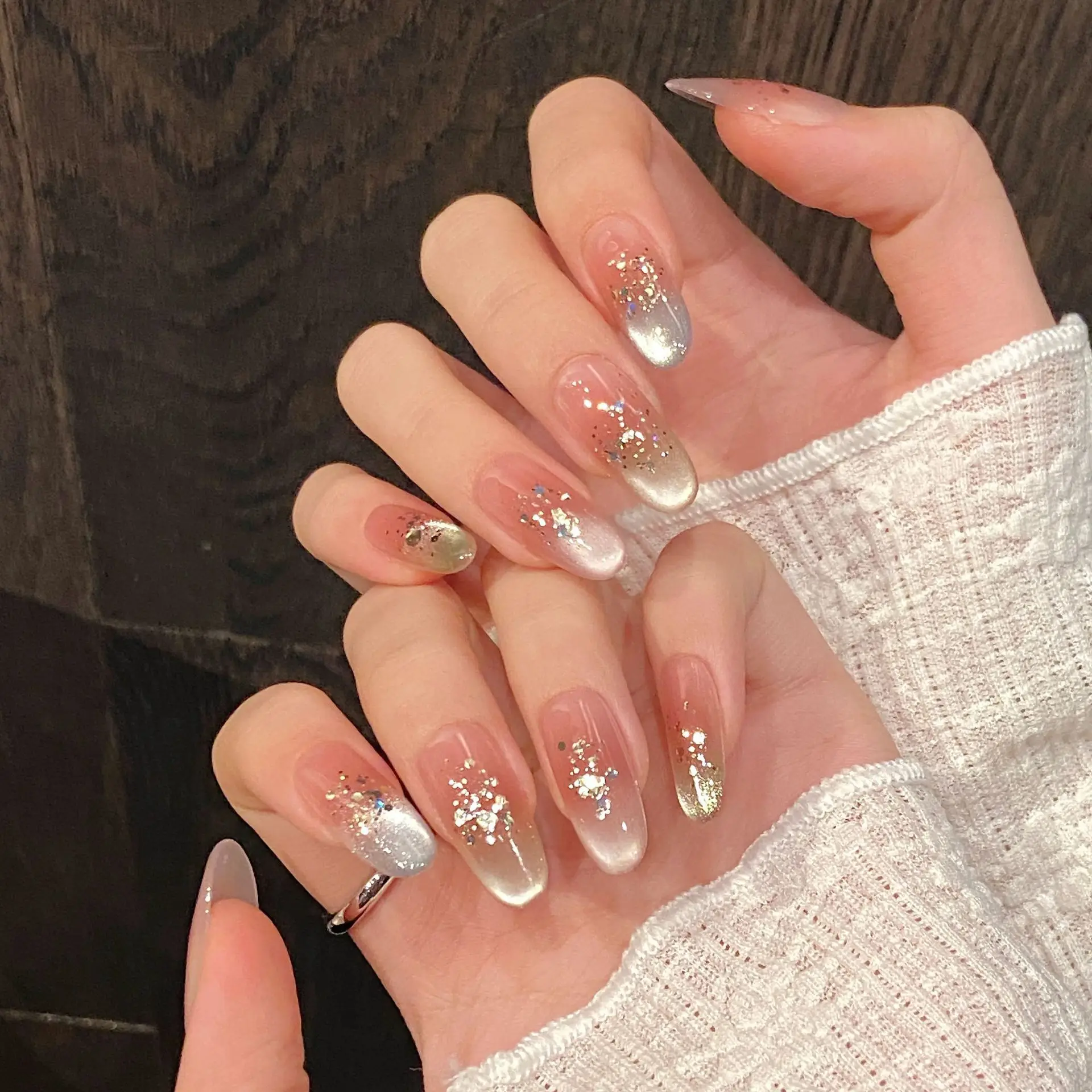 (561-s) Paquete De 10 Parches De Uñas Postizas Reutilizables Hechos A Mano