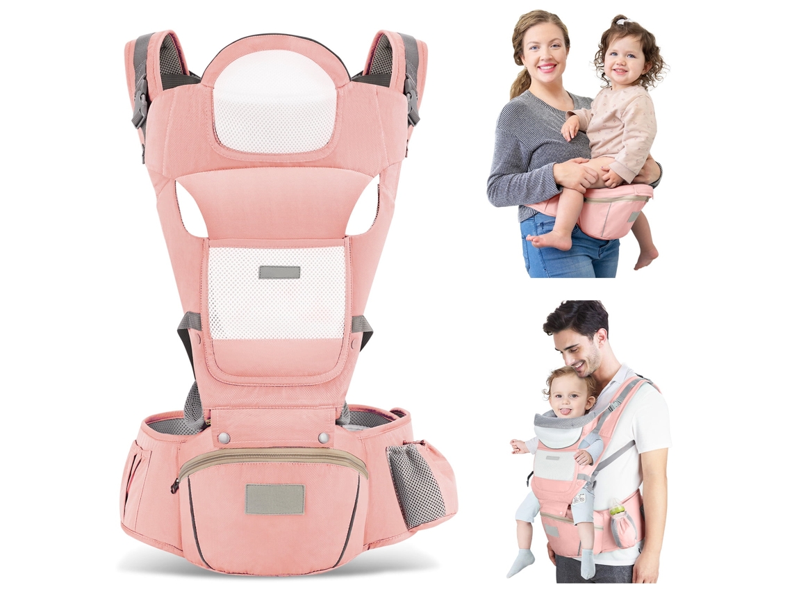 Portabebés multifuncional transpirable con asiento de cadera para bebés de 0 a 36 meses, rosa Digitallab