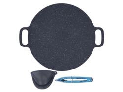 Plancha redonda antiadherente para barbacoa con pinzas y guantes, 30 cm.