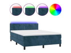 Maison Exclusive - Cama Box Spring Colchón Y Led Terciopelo Azul Oscuro 140x190 Cm