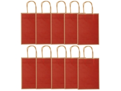 10 bolsas de papel kraft con asas, 15 x 8 x 21 cm, rojas