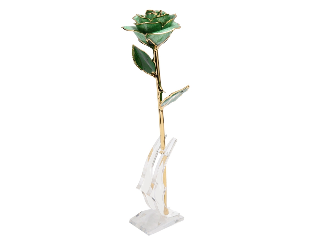 Rosa Mergulhada em Ouro 24k com Base para Dia Dos Namorados e Aniversário Verde