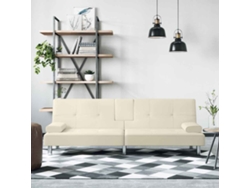 Sofá Cama | Sofá De Salón | Sofá De Descanso Con Portavasos Cuero Sintético Color Crema