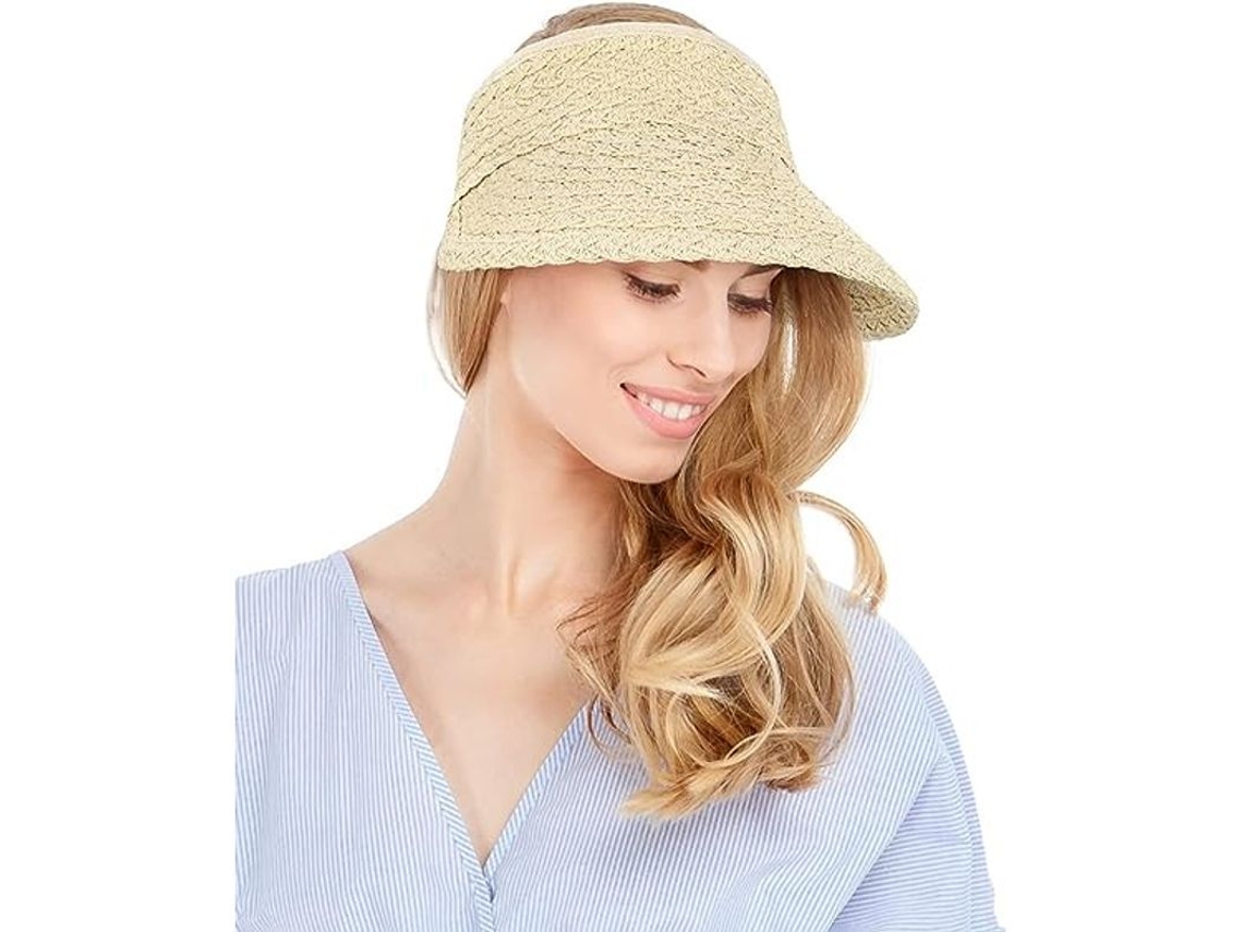Sombrero De Paja Ancho Plegable Para Mujer, Protección Solar Ajustable Verano Playa
