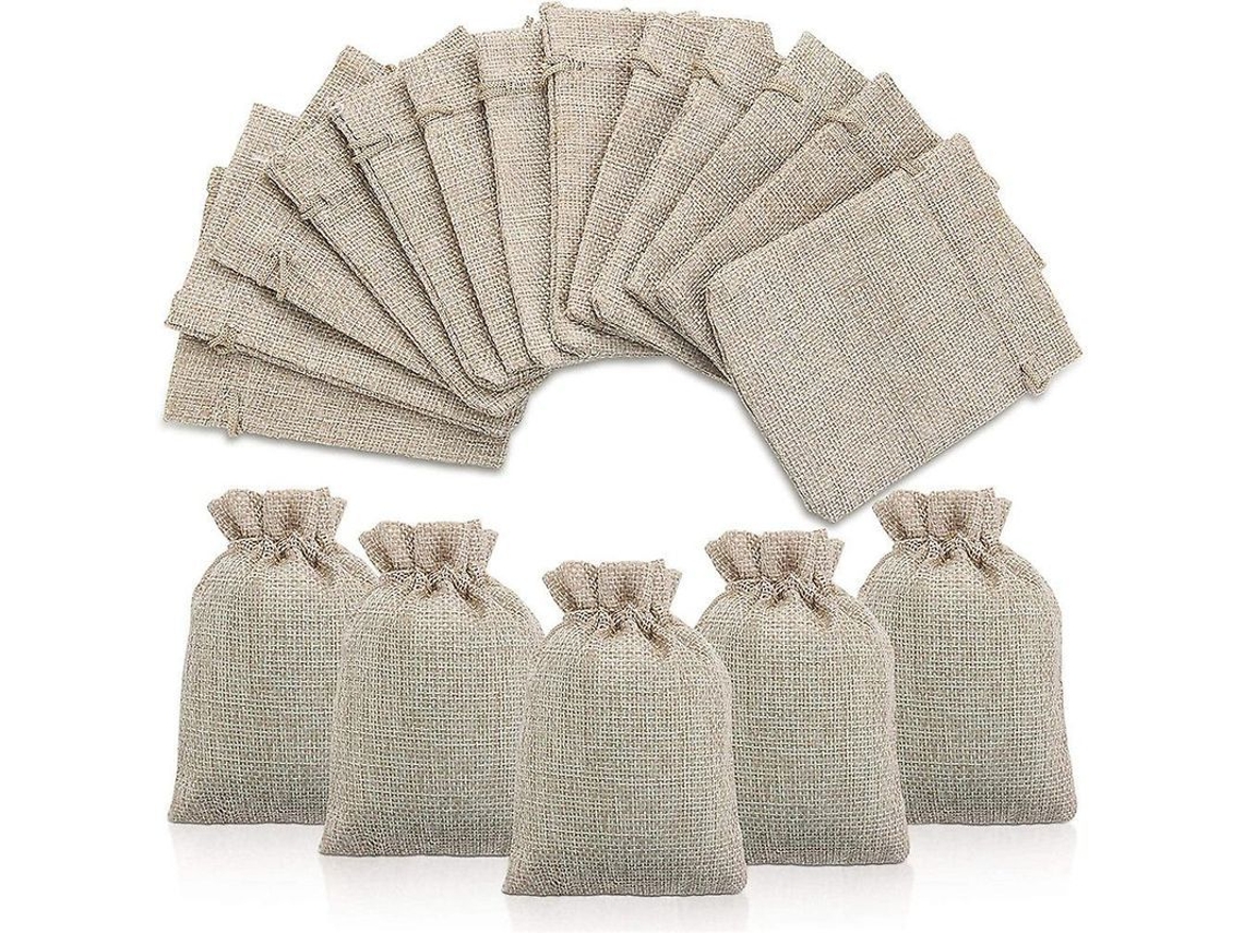 50 Bolsas De Regalo Reutilizables De Lino Y Yute Con Cordón, 9x12 Cm, Para Joyas.