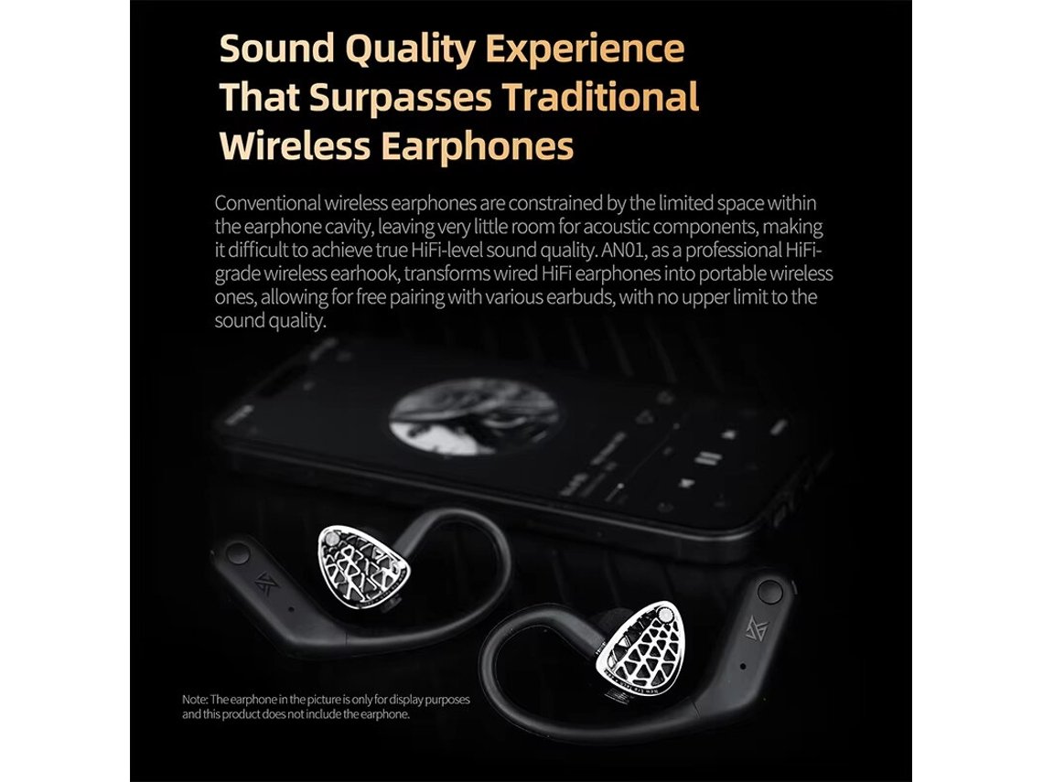 Negro Kz An01 Módulo Bluetooth Ganchos Hifi Gaming Anc 4 Mics Bilaterales Hd Ldac 40h Baja Latencia Receptor Inalámbrico