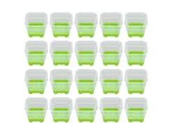 20 macetas de vivero reutilizables, de silicona, cuadradas, de plástico, transparentes y verdes.