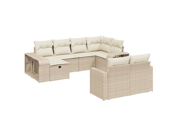 Conjunto de 10 sofás de jardín con cojines de mimbre, beige, EXCLUSIVO DE LA CASA