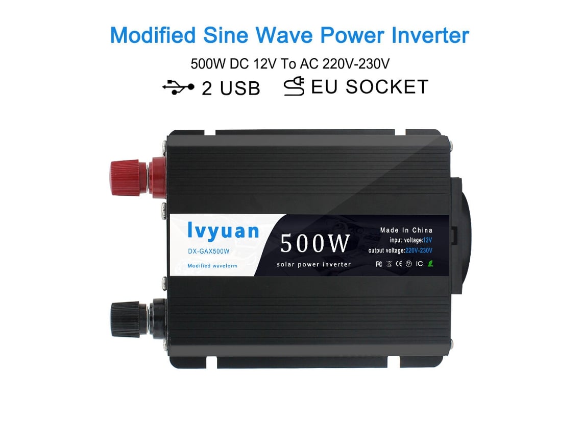 Conversor de energia CC-CA Ivyuan 350 W pico 500 W 12 V 220 V Inversor automático para carro Duas USB Taken Europeu F-500A