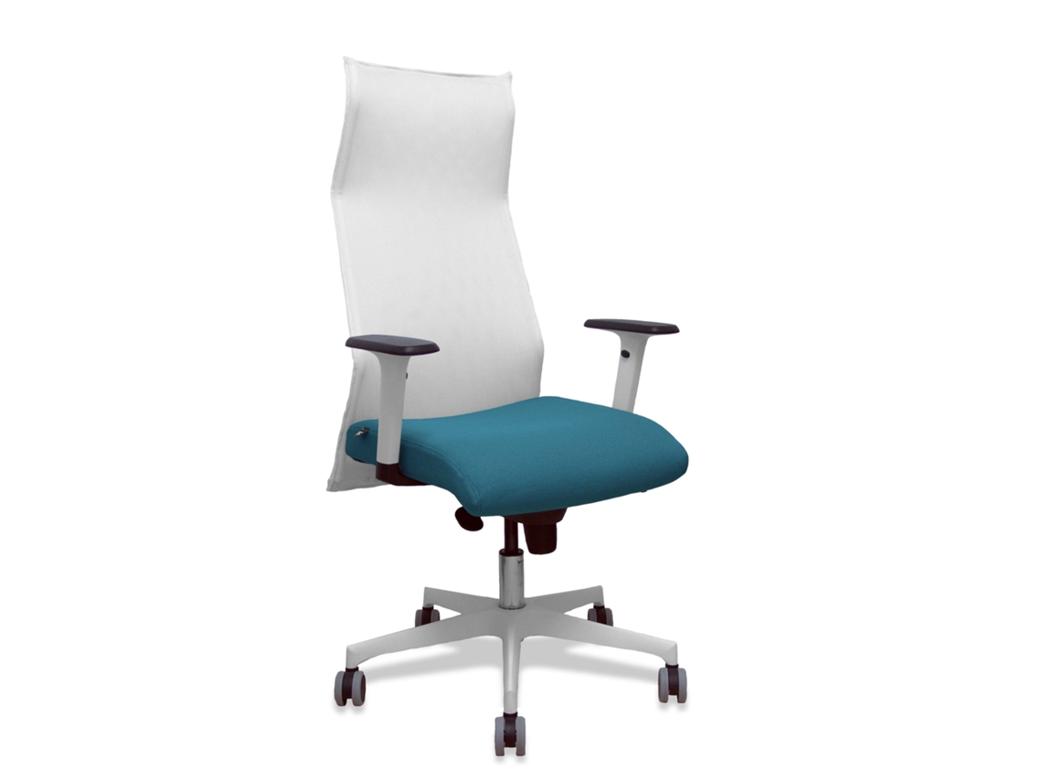 Sillón Albacete Con Mecanismo Sincro Tapizada Con Tela Color Verde Petróleo Y Malla Color Blanco