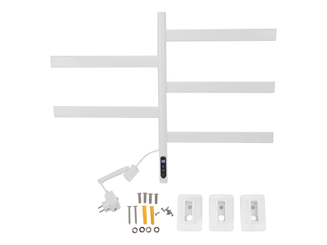Toallero eléctrico giratorio de pared de 150 W con termostato inteligente y temporizador, resistente al agua IPX5.