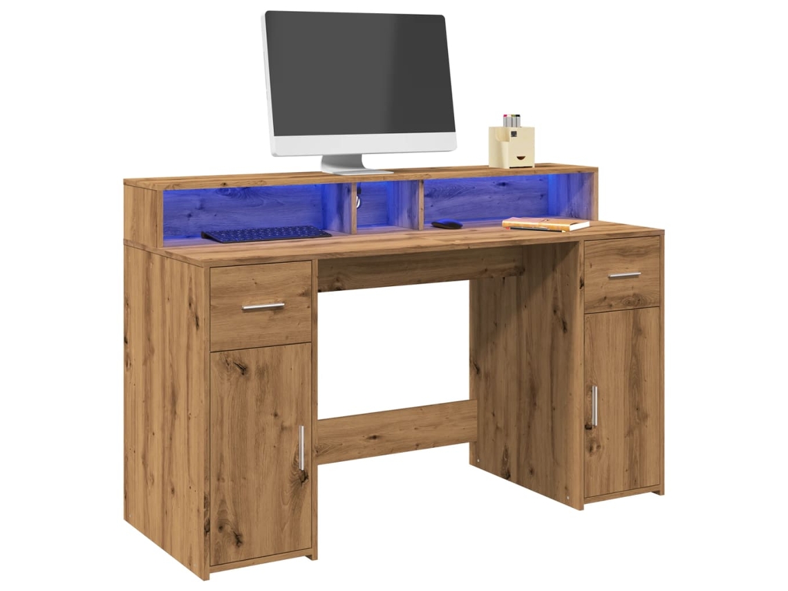 Escritorio con LED madera ingeniería roble artisian 140x55x91cm