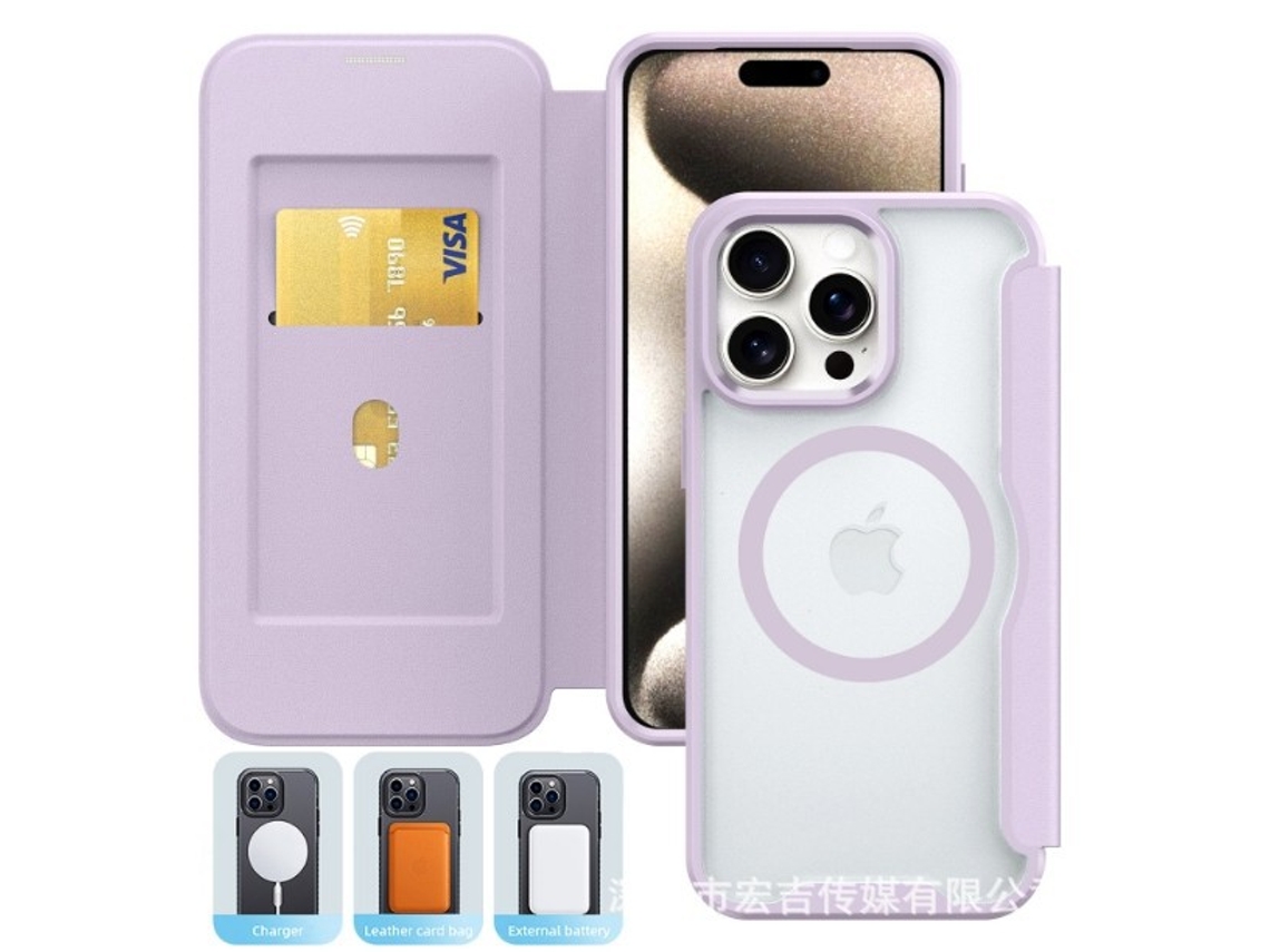 Capa De Couro Para Celular Fliphone Com Compartimento Antifurto Para Cartão.roxo armadura Magnética - Iphone 17 Pro Max