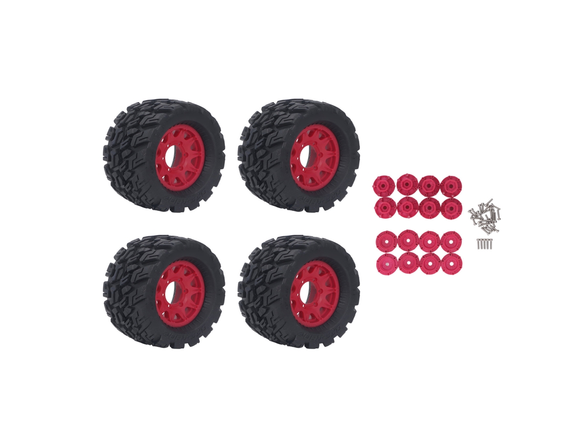 4pcs Neumáticos De Crawler Rc Con Rines De Plástico Y Cubos Hexagonales Para Coches Control Remoto 1/8 1/10 Rojo