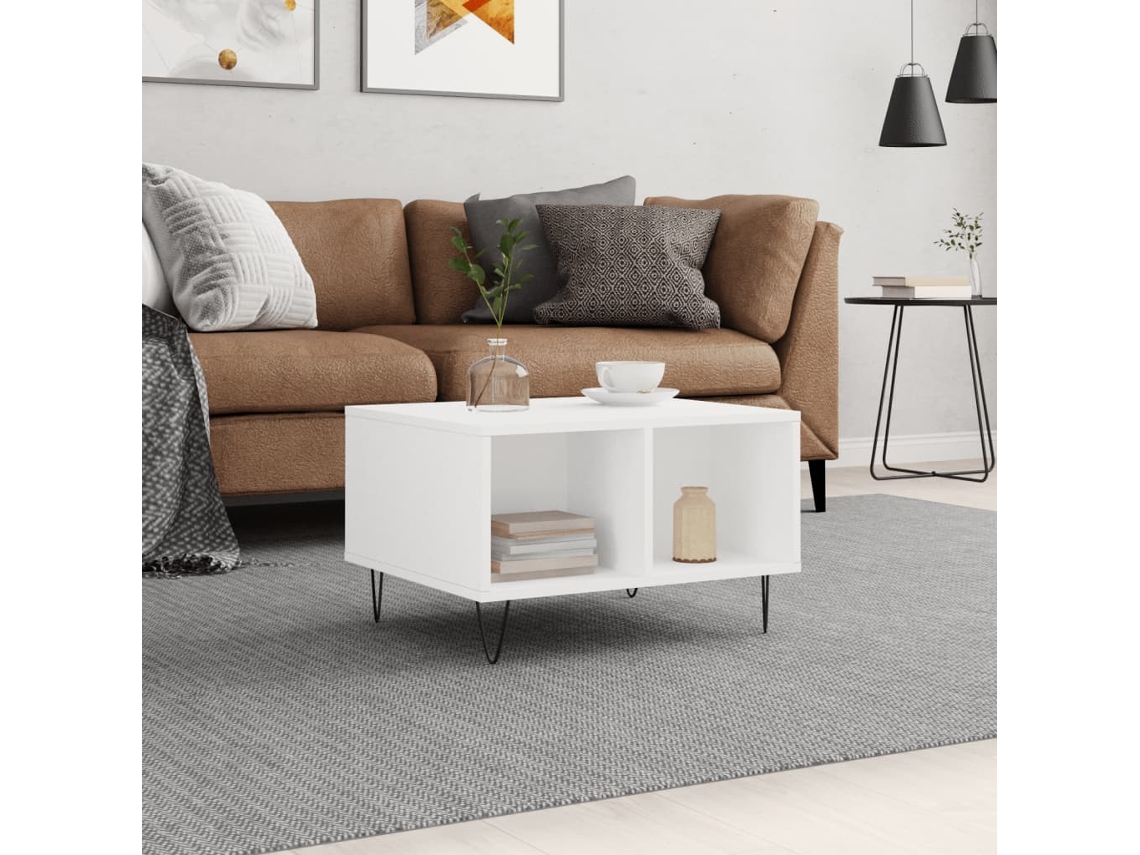 Mesa de centro de 60x50x36,5 cm, fabricada en madera sintética blanca HARLANV1