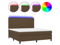 Maison Exclusive - Cama Box Spring Colchón Luces Led Tela Marrón Oscuro 160x200cm