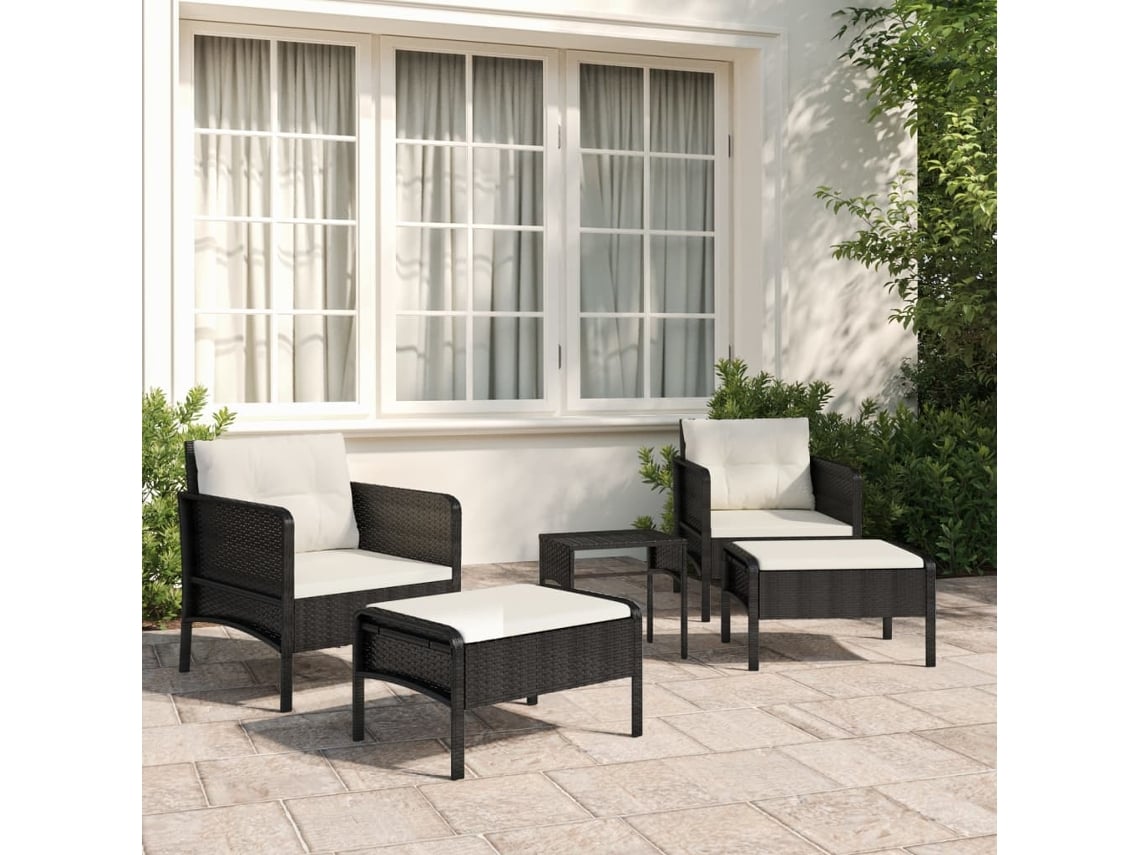 Conjunto de jardín de 5 piezas con cojines, mimbre sintético negro, DKD Home Decor