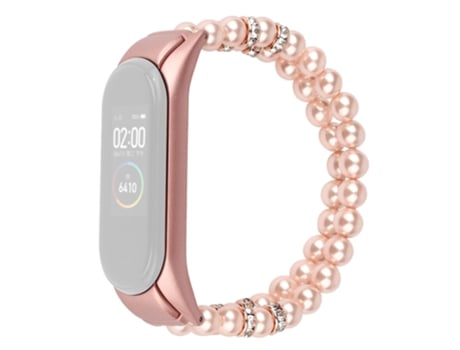 Correa de cuentas trenzadas perlas de doble fila para Xiaomi Mi Band 5/6 - rosa