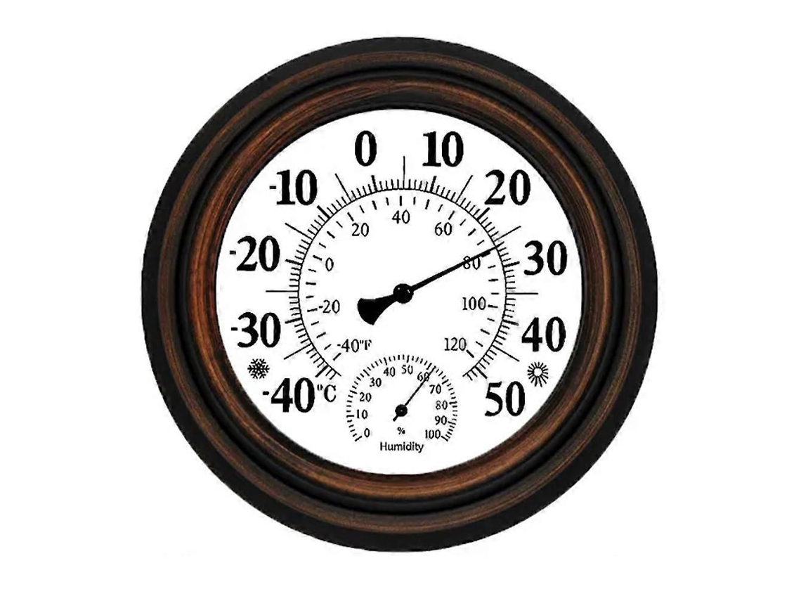 Termómetro e higrómetro de pared antiguo de 20 cm para uso interior y exterior, con reloj - Decoración para el hogar. GOKOCO