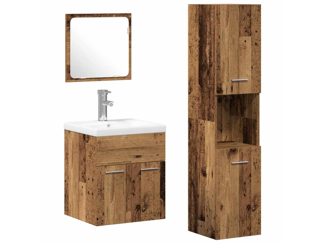 Conjunto de muebles de baño con puerta, 4 piezas, madera antigua, MAISON EXCLUSIVE