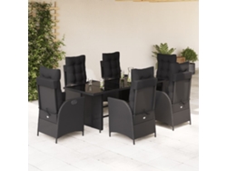 Juego de comedor de jardín de 7 piezas con cojines, mimbre sintético negro, DKD Home Decor