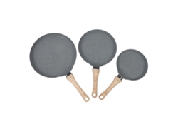 Juego De 3 Sartenes Antiadherentes Maifan Stone De Color Gris Con Mangos De Madera Para Hacer Panqueques.