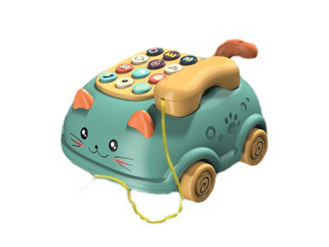 Adorable Teléfono De Juguete Con Forma De Gatito Bebé, Con Luz Y Sonido, Interactivo, Educativo Y Musical - Verde