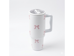 Taza térmica con cintas Bk 668-22 Blanca + Rosa claro