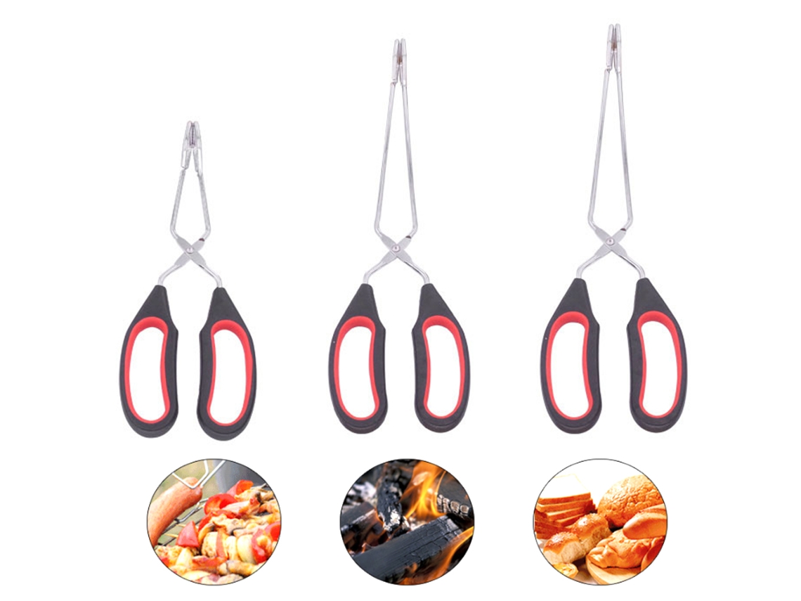 KOFIHETY Pinzas de tijera profesionales para asar en interiores y exteriores, mango largo de acero inoxidable, resistentes al calor, multifuncionales, agarre c