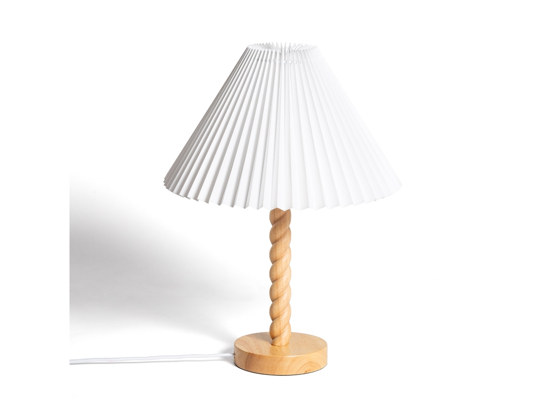 Lámpara De Mesa Madera Y Tela Moorea Branco