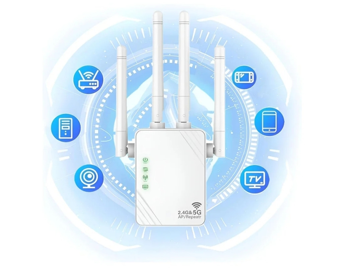 Extensor de Wifi Nuevo Repetidor Wifi 2024 Amplificador Wifi 1200Mbps Banda Dual 5Ghz y 2.4Ghz Amplificador Wifi Doméstico Hasta 4,000 Yizhood