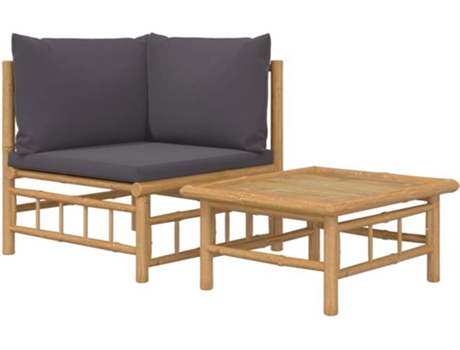 Conjunto 2 Set de muebles de jardín VIDAXL bambú con cojines gris oscuro