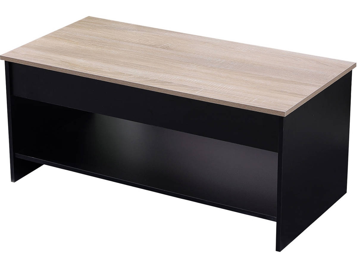 Mesa De Centro Con Tapa Elevable Negra Y Madera Hedda