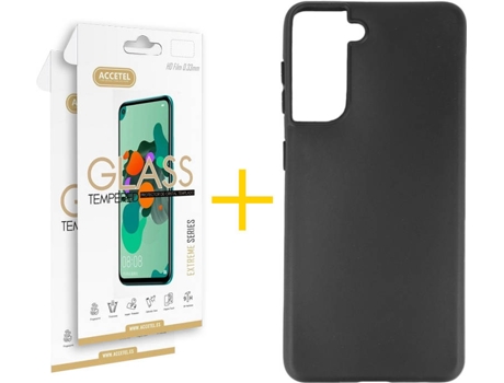Carcasa + 2 Protectores de Pantalla para Samsung Galaxy S22 Plus 5G ACCETEL Negro