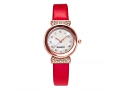 Reloj De Pulsera De Cuarzo Para Mujer Vansvar Con Piedras Preciosas Y Correa De Piel Sintética Roja Y Rosa.