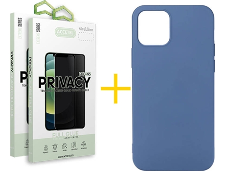 Kit Carcasa y Protector Cristal 2X Privacy Iphone 12«12 Pro Accetel Silicona Líquido Azul