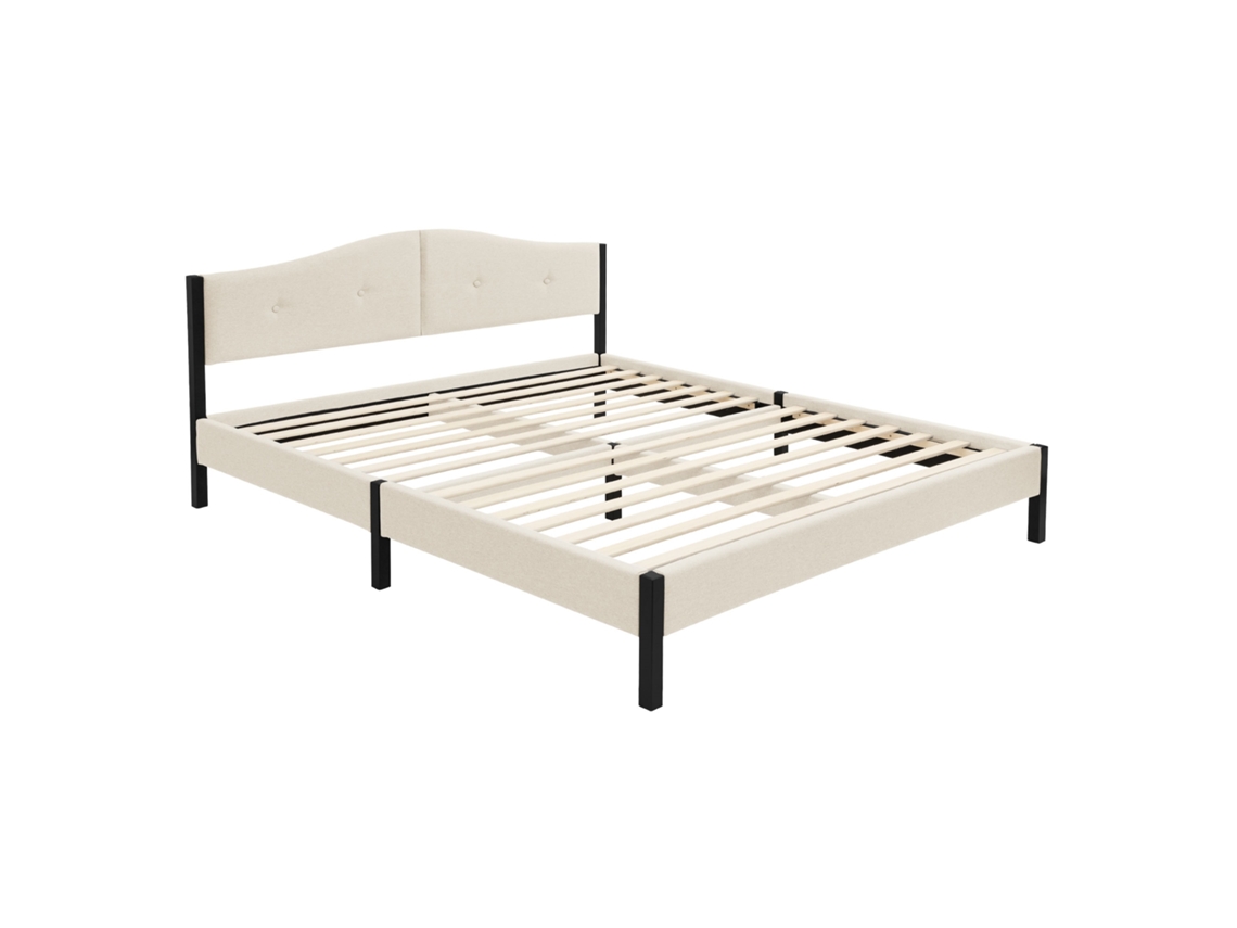 Estructura Cama Tapizada Doble Ml-design 160 X 200 Cm Cabecero Y Somier Robusto Beige