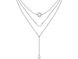 Cadena De Collar De Plata Esterlina S925 De Tres Capas Con Extensor Para Mujer Estilo Geométrico Sol Luna Estrella