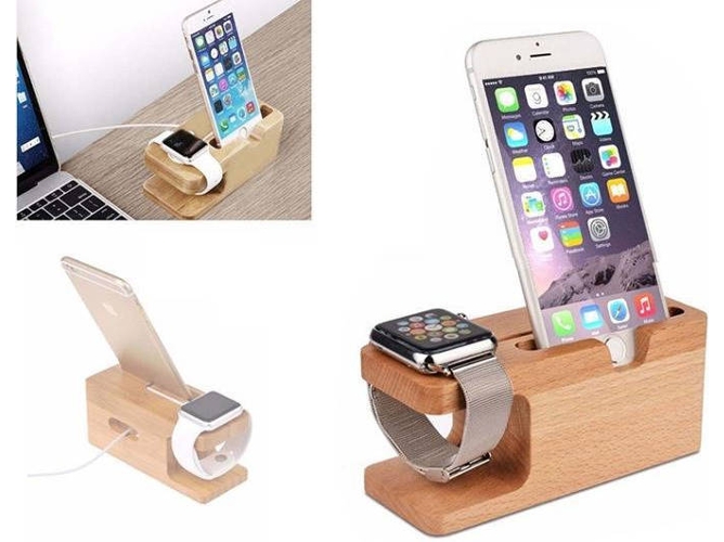 Soporte de Carga Dock para iPhone / Apple Watch Madera Bambú