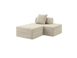 Sofá modular de 2 plazas + otomana convertible en terciopelo a rayas beige de SKOFFA