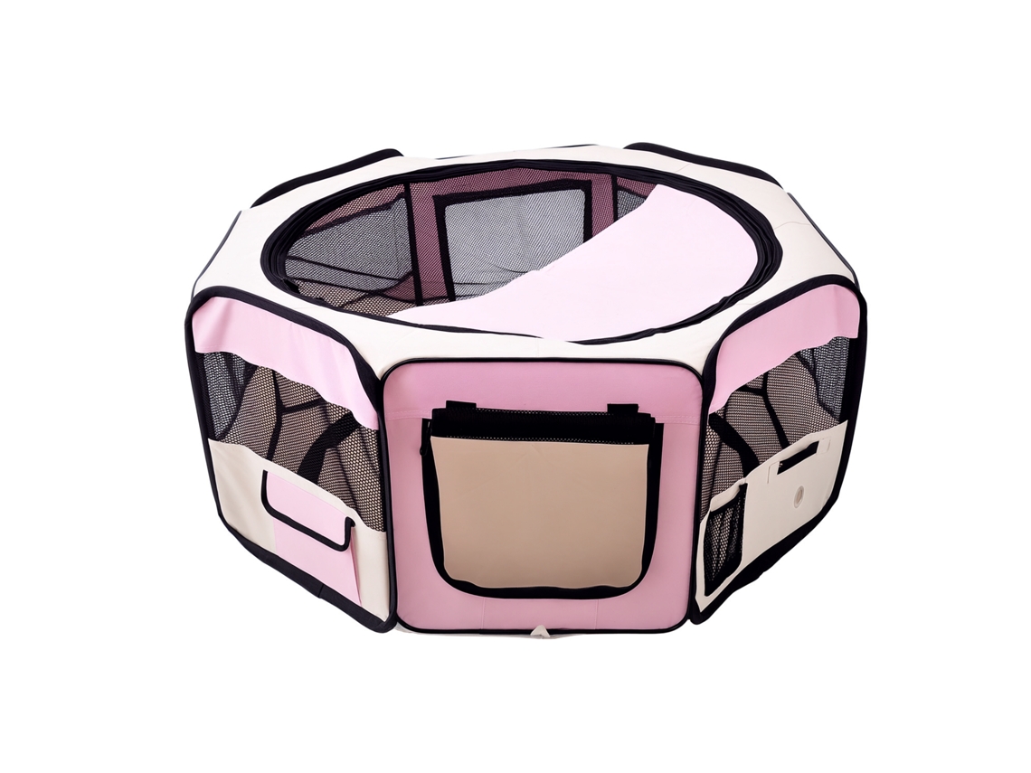 Parque Infantil Plegable Para Mascotas, Fabricado En Tejido Oxford Impermeable, Ø90x41 Cm, Color Rosa.