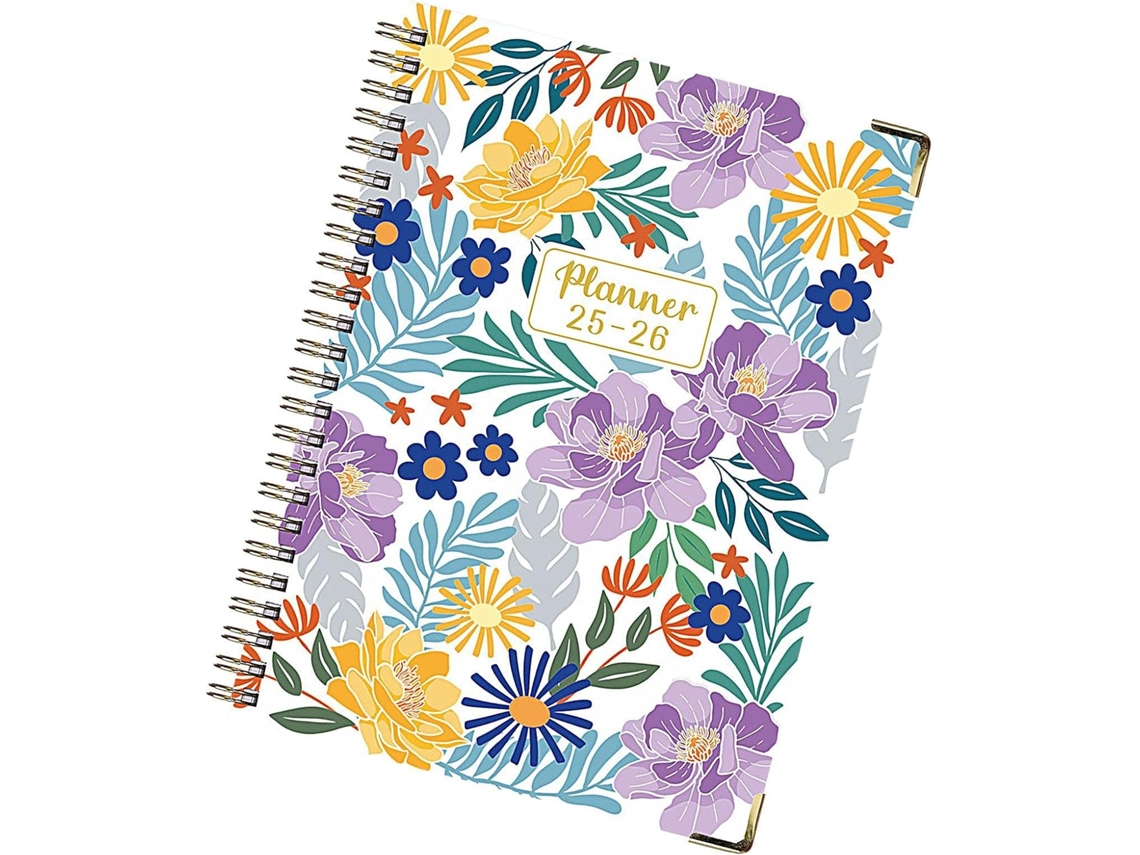 Agenda - Planificador Papel Grueso Julio 2025-junio 2026 Encuadernación De Anillas Diseño Floral Cuaderno