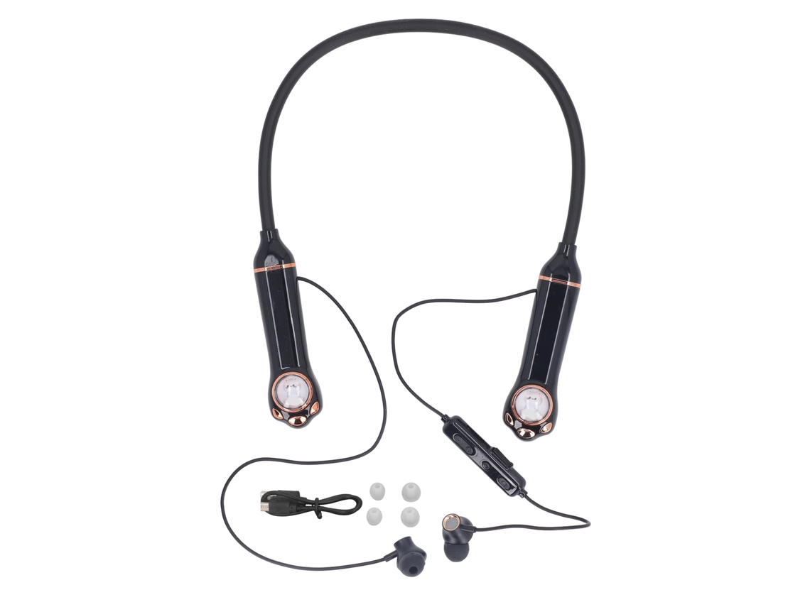 Auriculares Estéreo Bluetooth 5.3 Con Banda Para El Cuello, Diseño De Gato Magnético Negro, Con Iluminación Rgb, Resistentes Al Agua Ipx5, Ideales Para Entrenamiento.