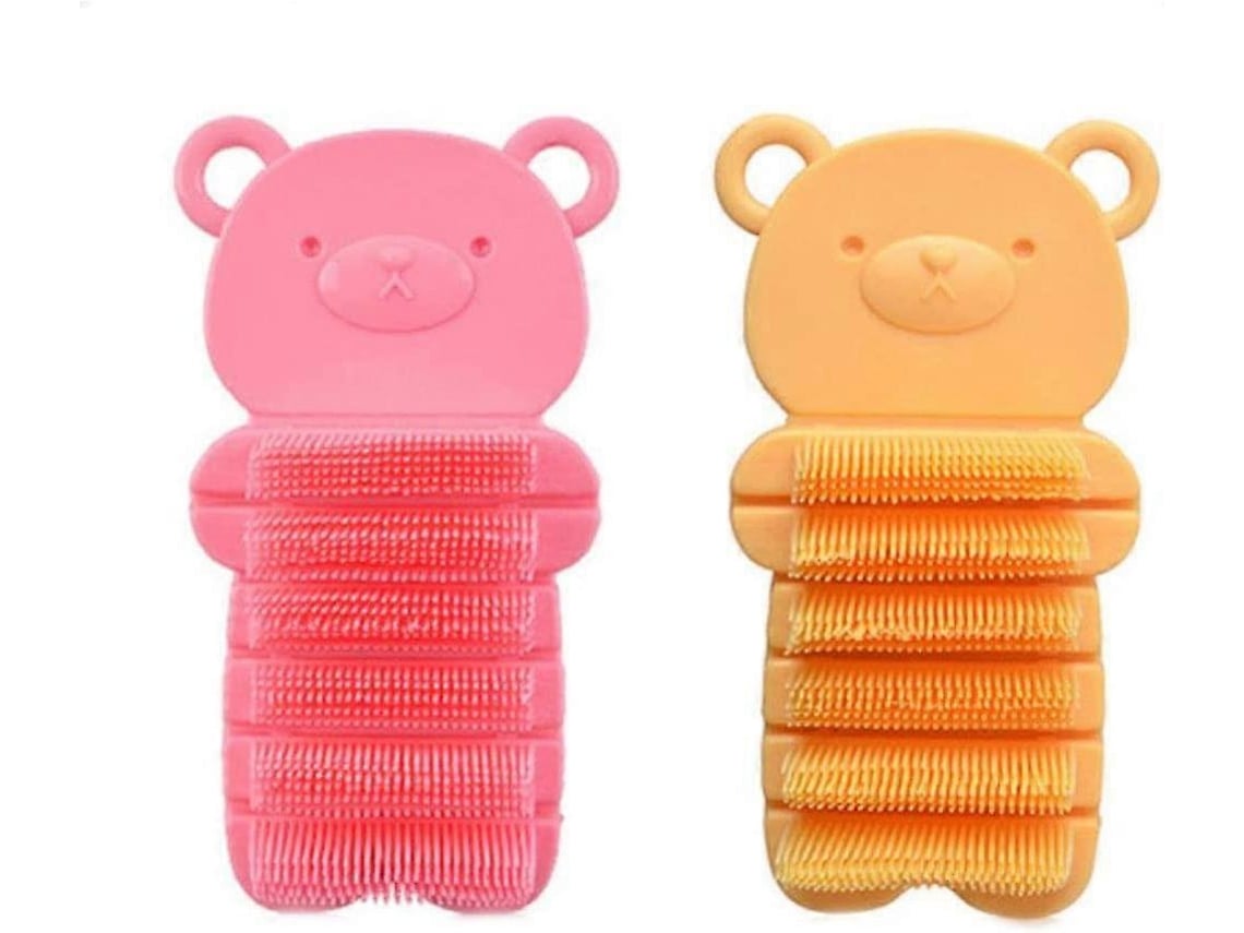 Rebe-2 Cepillos De Manos Infantiles Con Forma De Oso Cartoony Suaves Para Limpieza De Uñas Y Palmas Color Rosa Y Amarillo