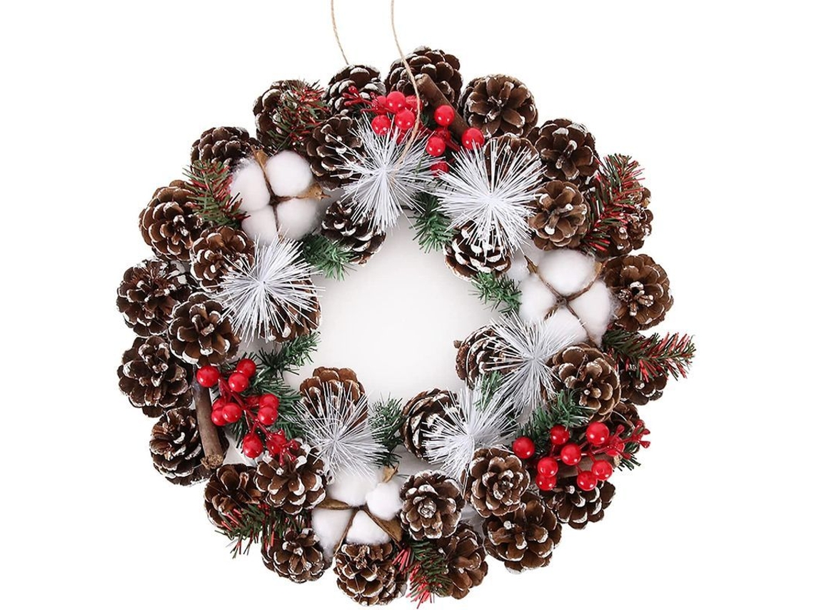 Corona Navideña De Piñas Naturales, 38 Cm, Para La Puerta Principal.